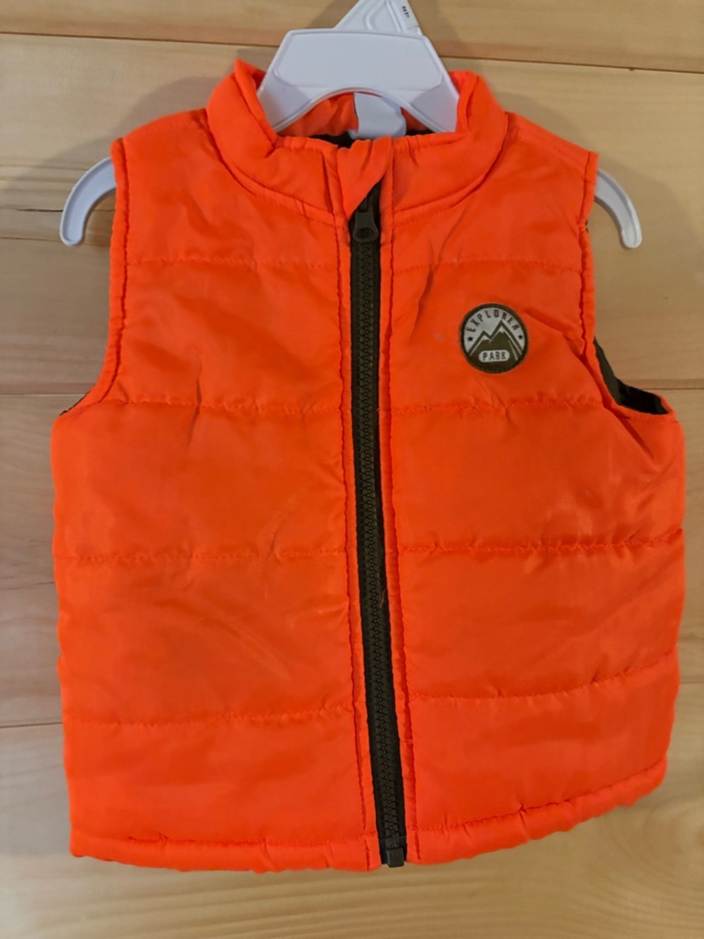 Kids Orange Puffer Vest - Explorer Patch